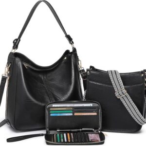 Purses for Women 3PCS, Crossbody Bags Set Large Leather Purse Shoulder Handbags with Wallet Adjustable Straps for Ladies Tote